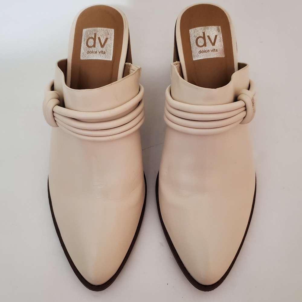 Dolce Vita Tabitha ivory faux leather stacked heel knot accent mule clogs 8.5 - Picture 5 of 15